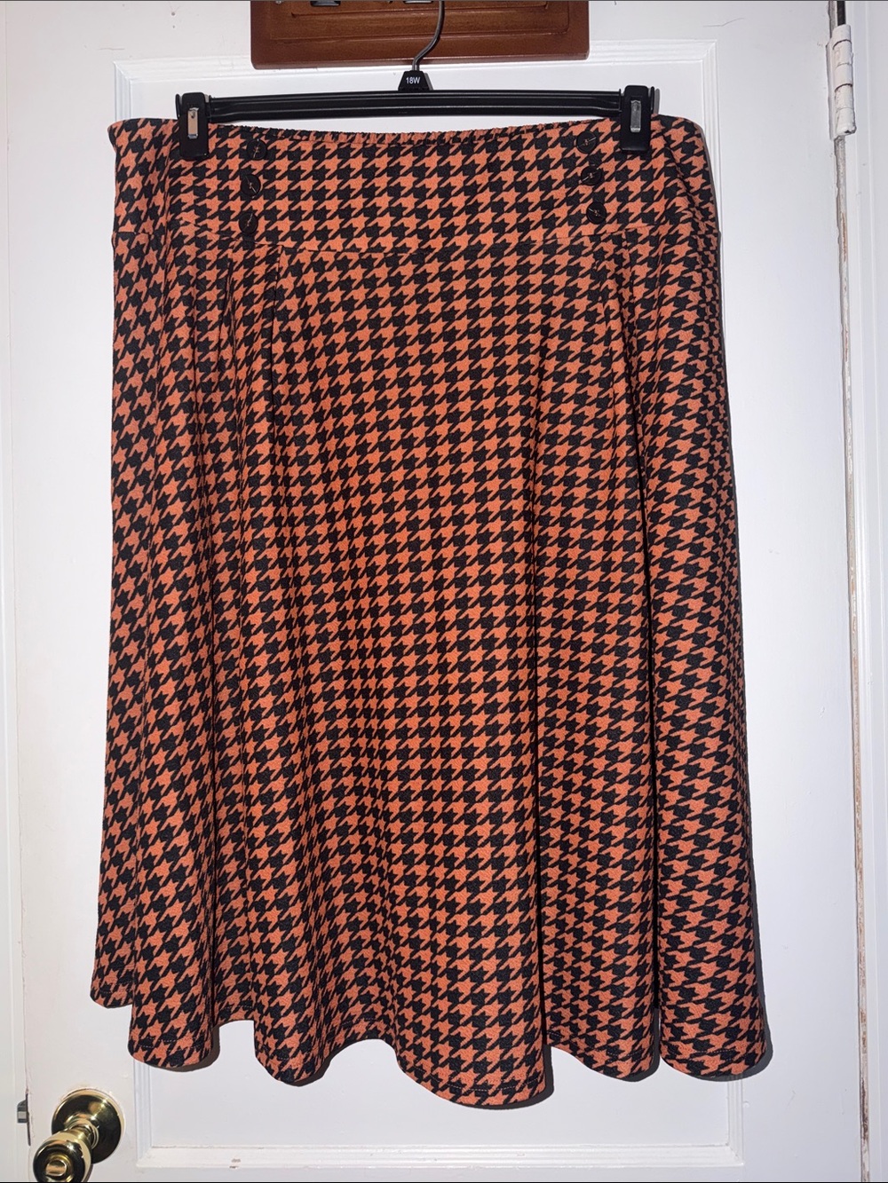 A-Line Midi Skirt in Orange and Black Houndstooth